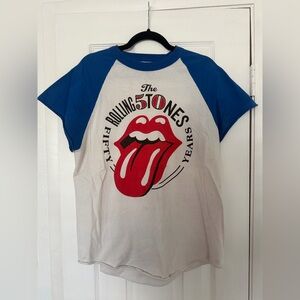 The Rolling Stones Blue & White Raglan Tee with Red Tongue Logo